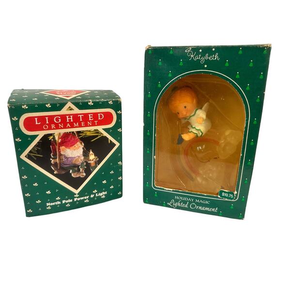 Hallmark Vintage Lighted Ornaments 1985 Katybeth & 1987 North Pole Power & Light - Picture 1 of 5